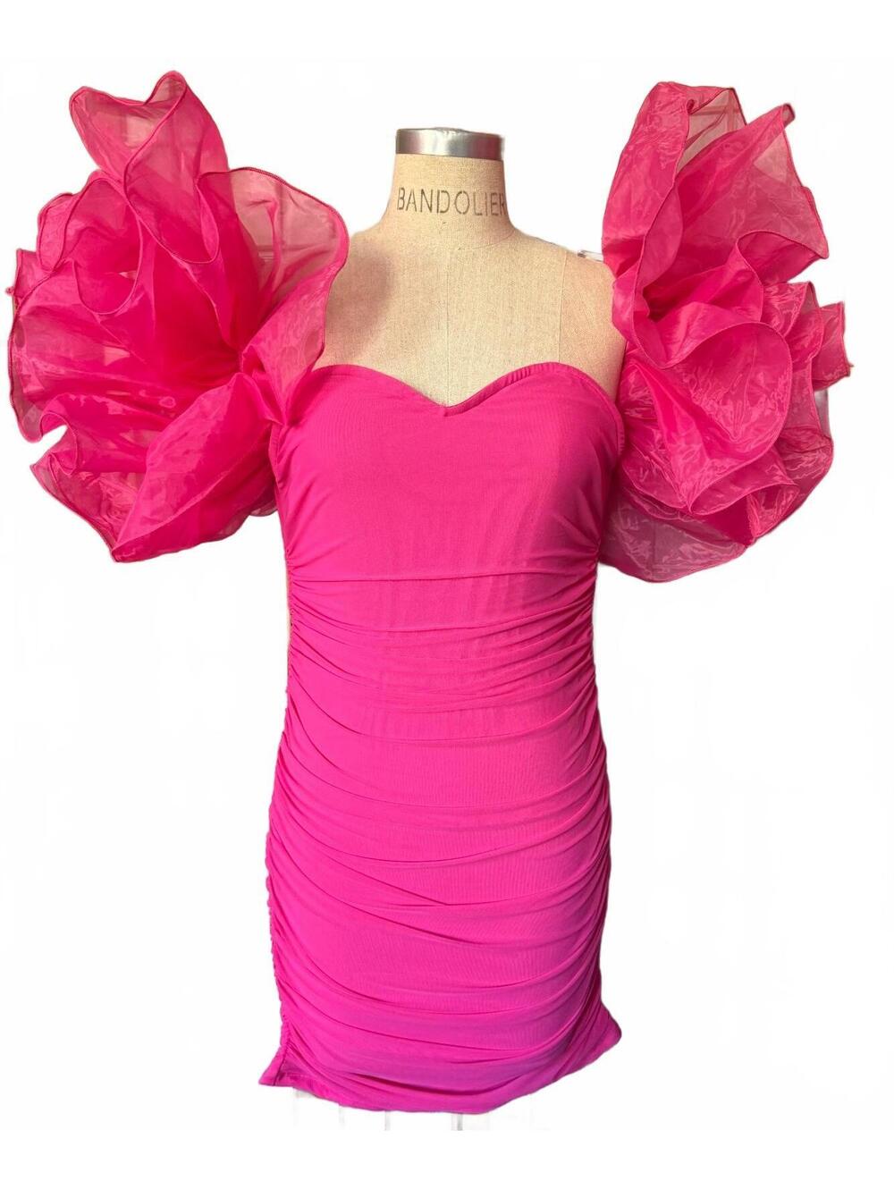 Costume - Hot Pink Ruffle Sleeve Mini Dress 1XL Barbie Costume